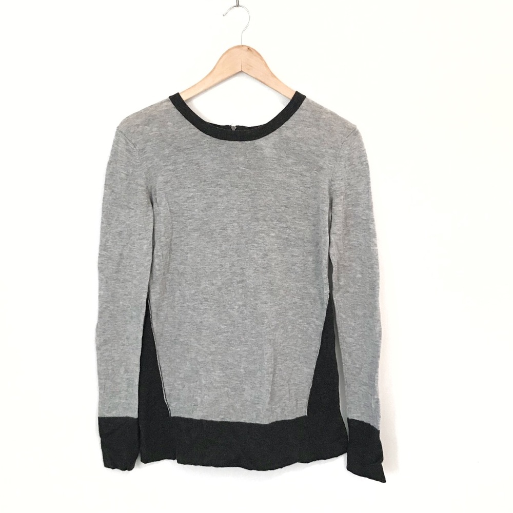LOFT Gray Wool Pullover Crewneck Zipper Sweater M